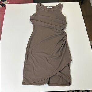 Kaileigh Asymmetrical Tan Dress